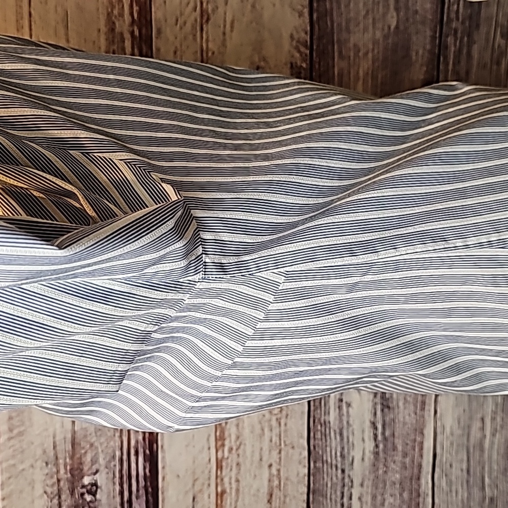 AVENUE THE BEDFORD PLUS SIZE BLUE WHITE STRIPED BUTTON-UP BLOUSE - Picture 8 of 13